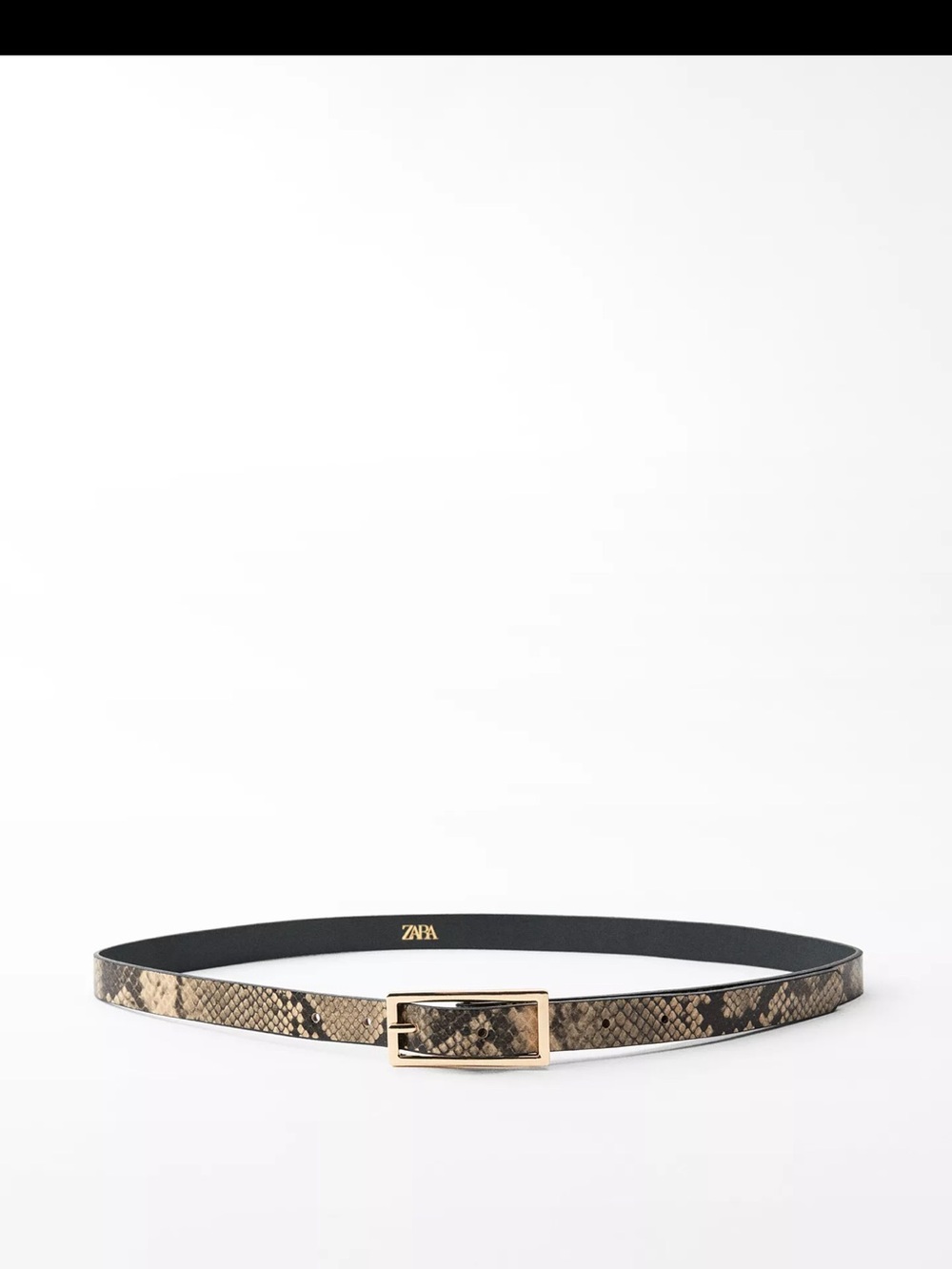 Zara Snake-Print Thin Leather Belt with Gold Buckle - Brown/Black